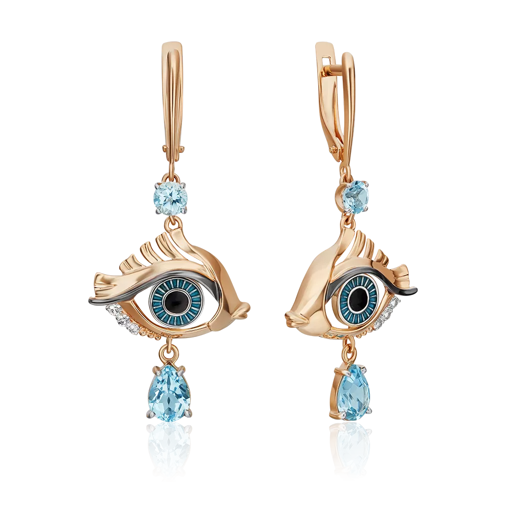 Серьги «Взгляд на время» с английским замком из комбинированного золота с топазами, натуральными топазами white и эмалью 02-4869-00-201-1111