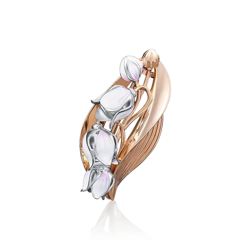 Брошь «Ландыш» из комбинированного золота с эмалью 04-0165-00-000-1111-59