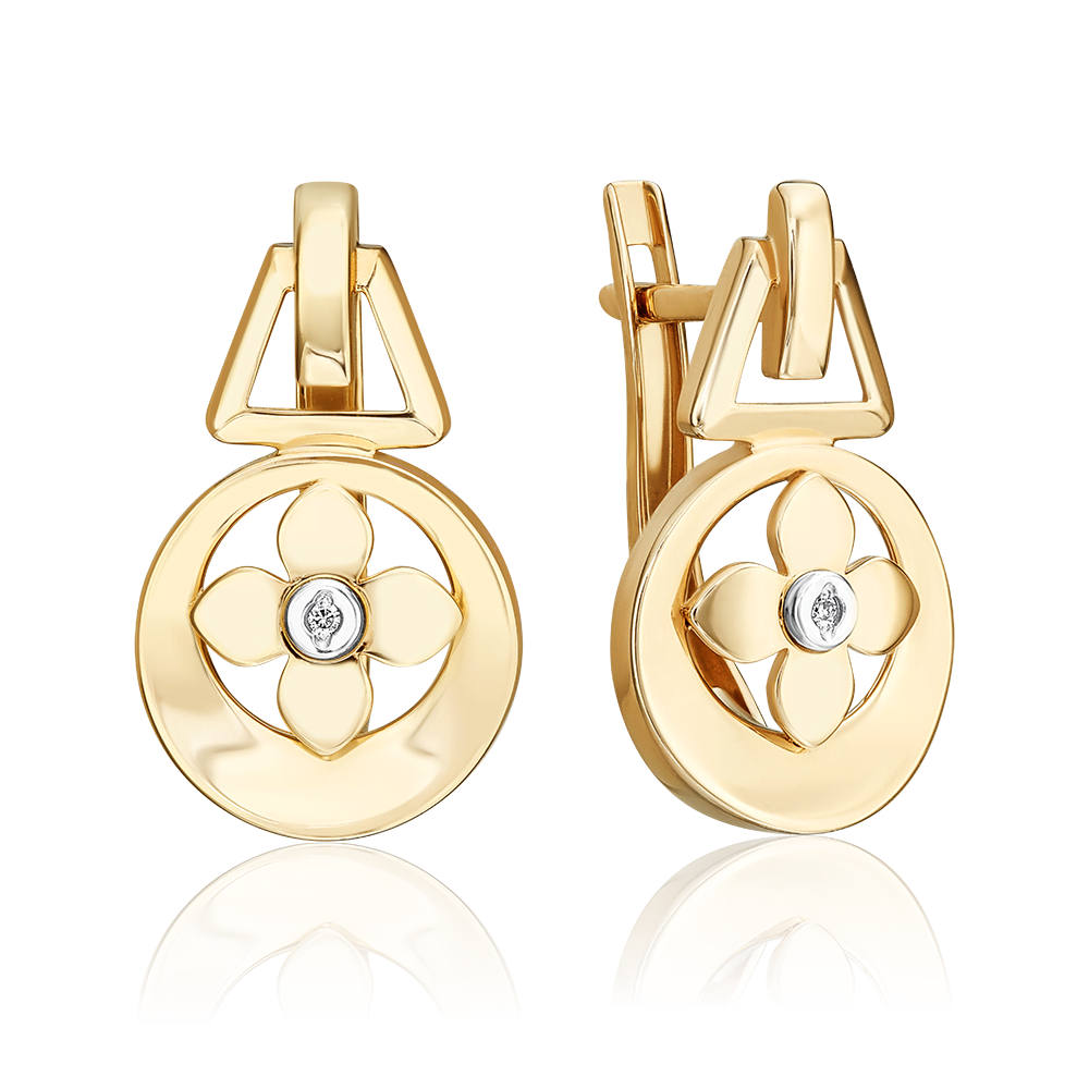 Серьги с английским замком из комбинированного золота с бриллиантом 02-5006-00-101-1121