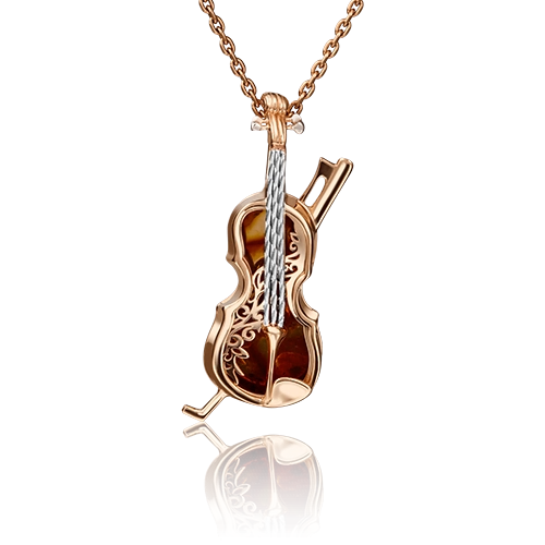 Подвеска «Скрипка» из красного золота с янтарём 03-2915-00-271-1110-46