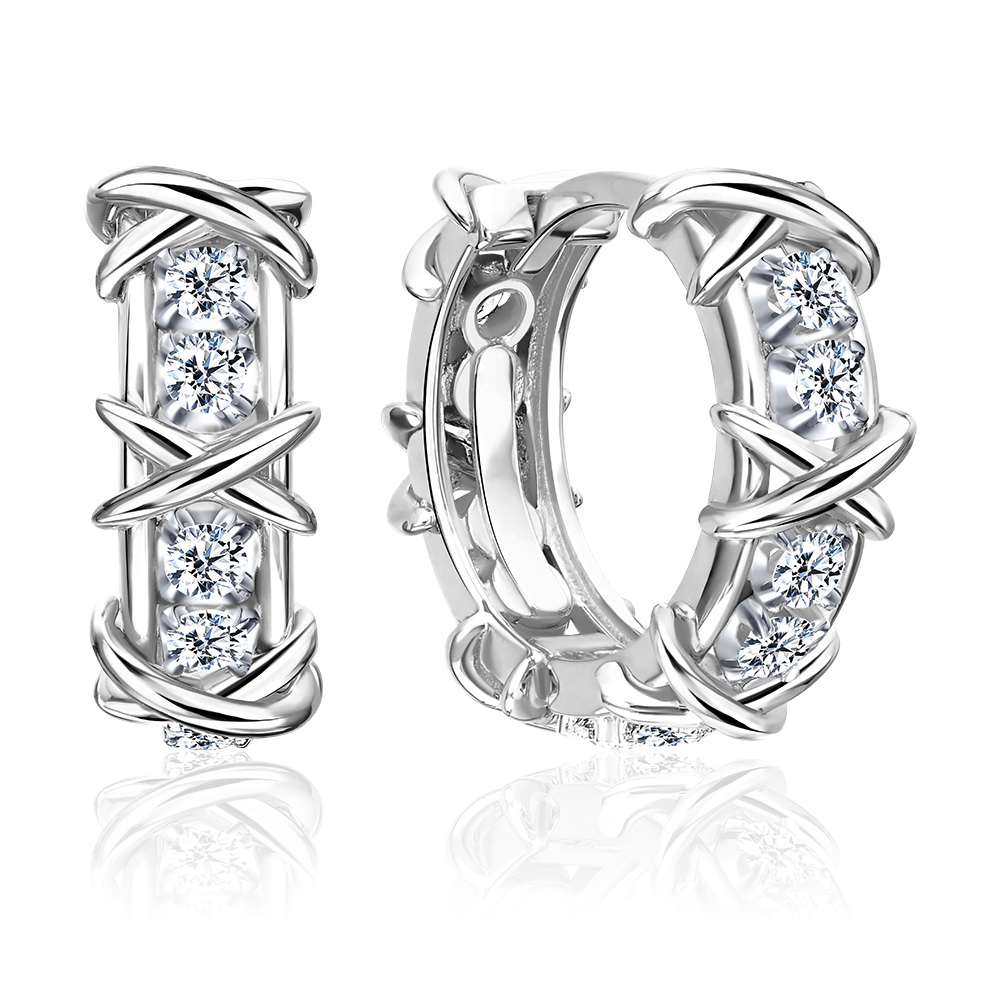 Серьги с английским замком из белого золота с фианитами 02-5548-00-401-1120