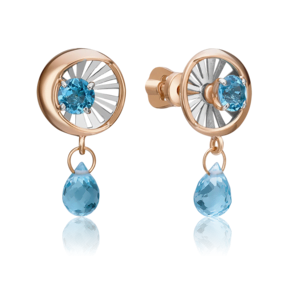 Серьги-пусеты «Два солнца» из комбинированного золота с топазами 02-4775-00-201-1111-75