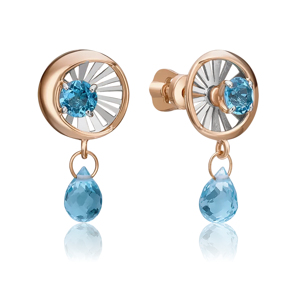 Серьги-пусеты «Два солнца» из комбинированного золота с топазами 02-4775-00-201-1111-75