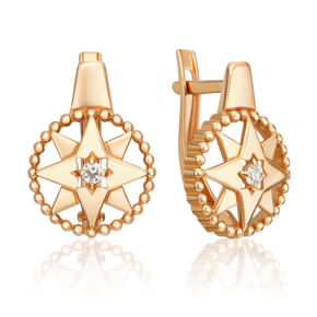 Серьги «Роза ветров» с английским замком из красного золота с фианитом 02-5517-00-401-1110