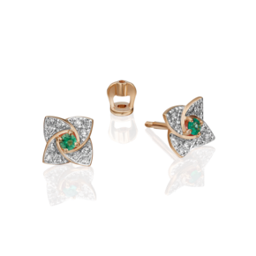 Серьги-пусеты из красного золота с изумрудом и бриллиантами 02-0845-00-106-1110-30