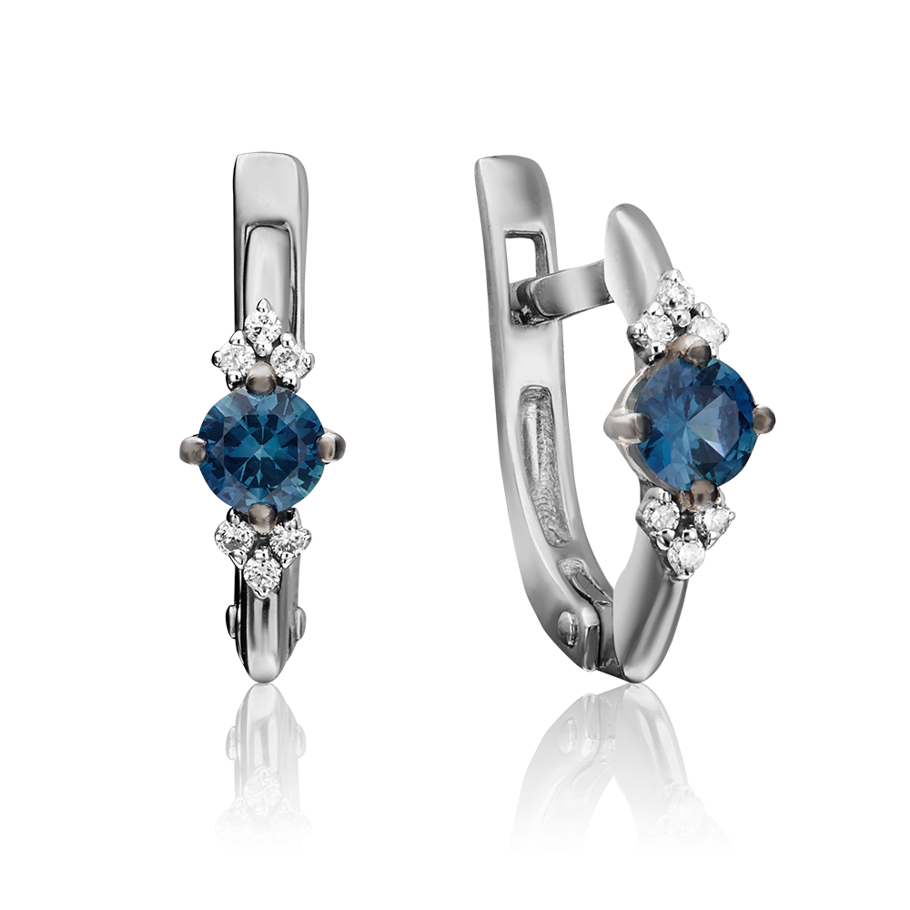 Серьги с английским замком из белого золота с сапфиром и бриллиантами 02-0846-00-105-1120-30