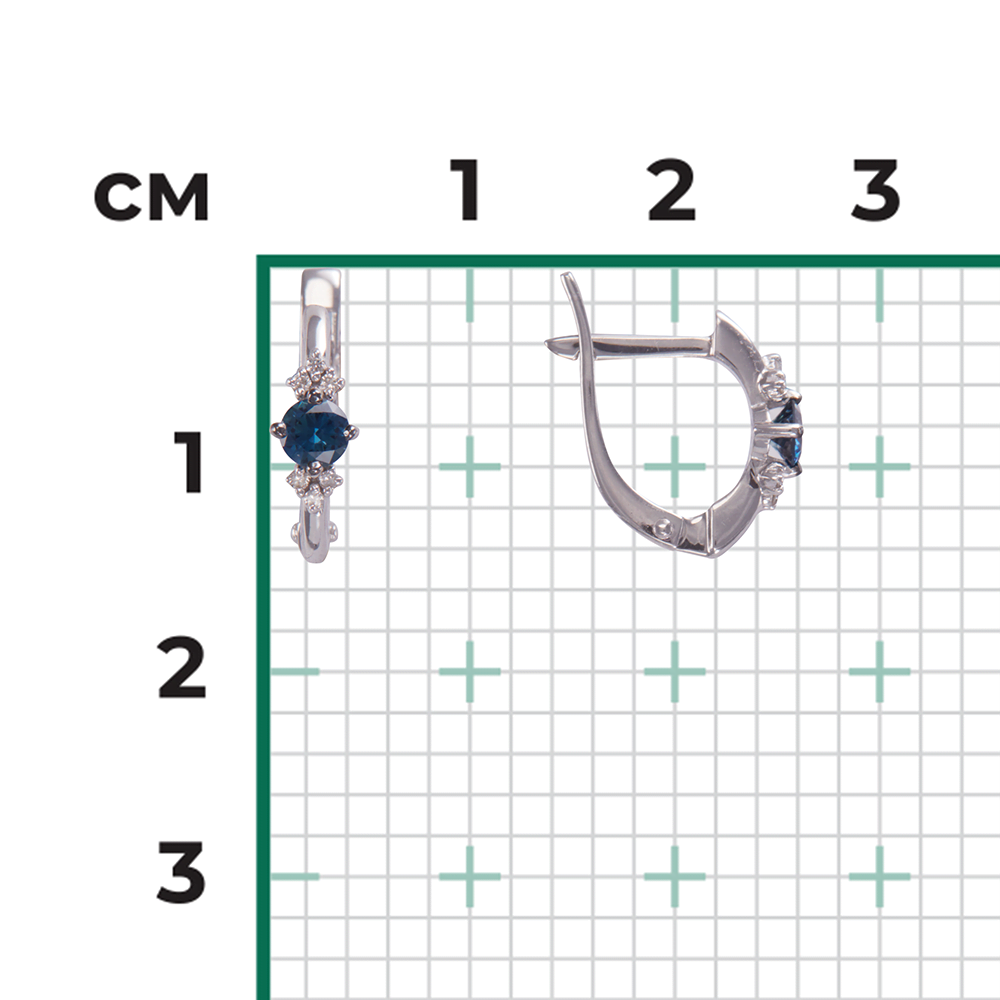 Серьги с английским замком из белого золота с сапфиром и бриллиантами 02-0846-00-105-1120-30