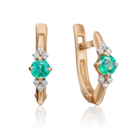 Серьги с английским замком из красного золота с изумрудом и бриллиантами 02-0846-00-106-1110-30