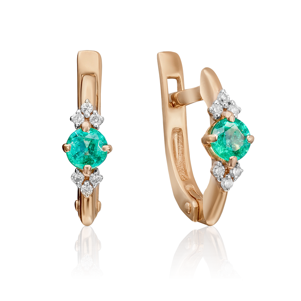Серьги с английским замком из красного золота с изумрудом и бриллиантами 02-0846-00-106-1110-30