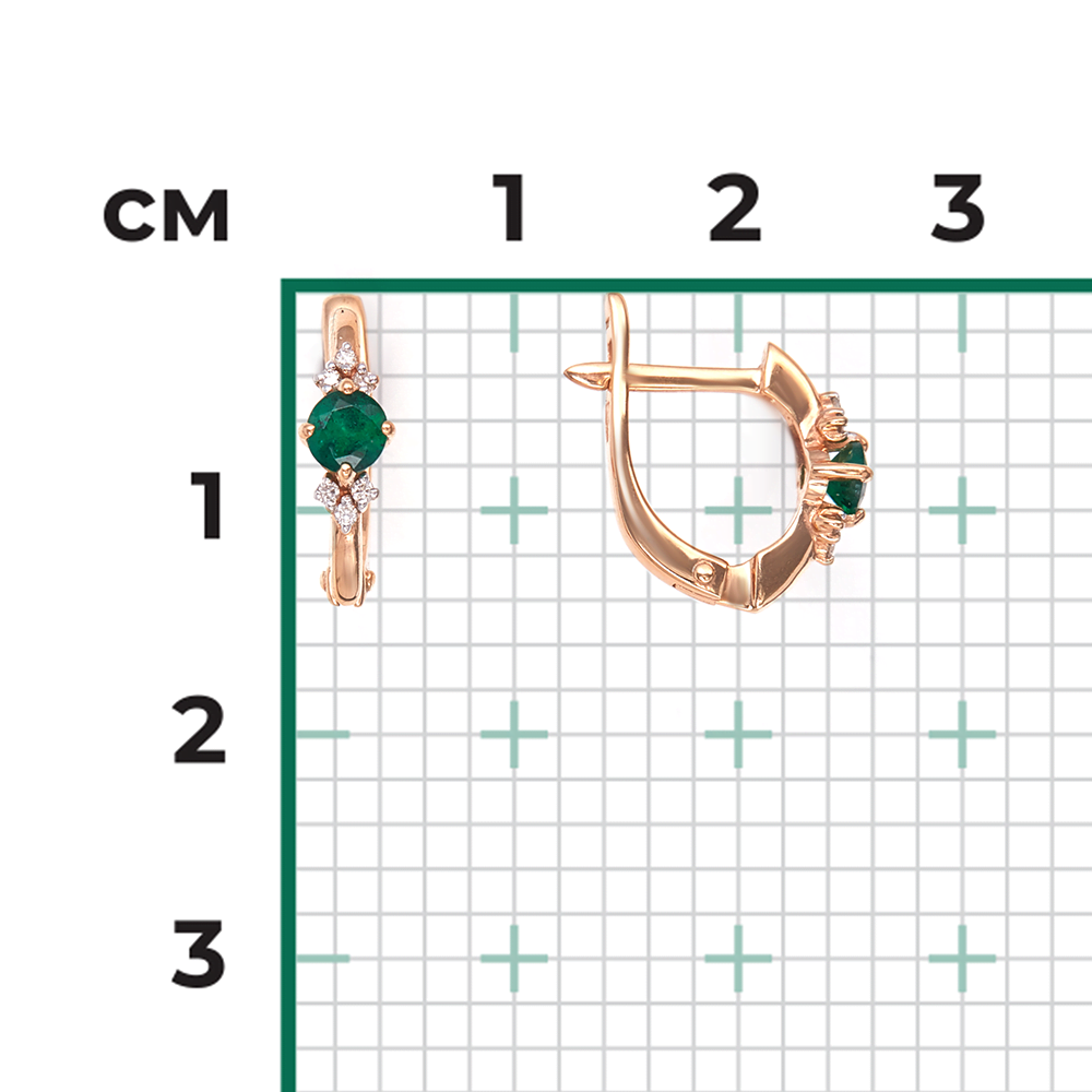 Серьги с английским замком из красного золота с изумрудом и бриллиантами 02-0846-00-106-1110-30