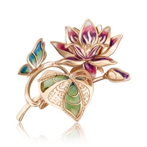 Брошь «Лотос» из красного золота с эмалью 04-0194-00-000-1110-48