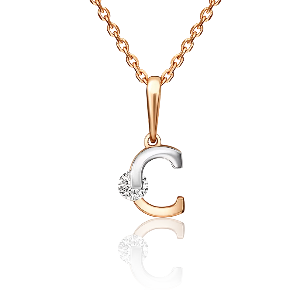 Подвеска «Буква С» из комбинированного золота с фианитом 03-3119-С-401-1111