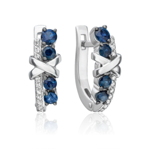 Серьги с английским замком из белого золота с сапфирами и бриллиантами 02-5220-00-105-1120