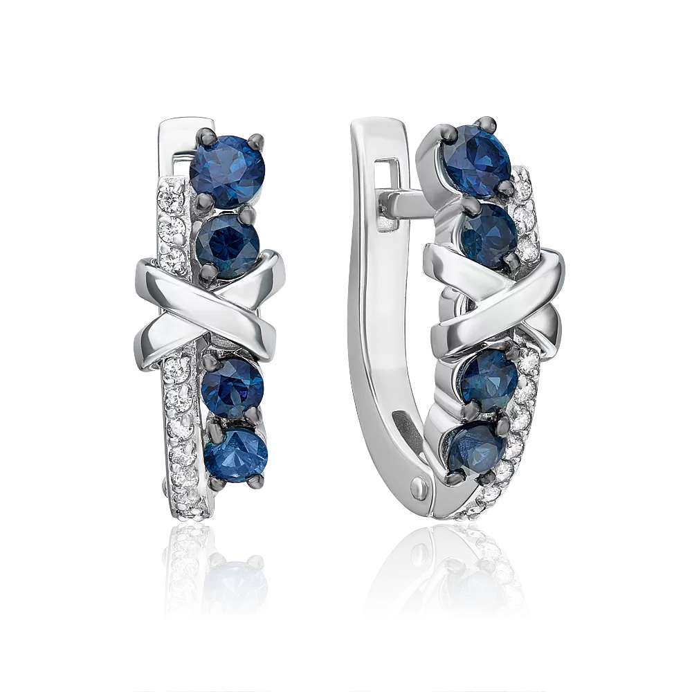 Серьги с английским замком из белого золота с сапфирами и бриллиантами 02-5220-00-105-1120