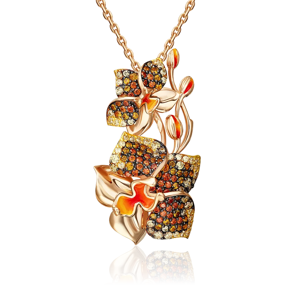 Подвеска «Орхидея» из красного золота с фианитами и эмалью 03-2475-00-404-1110-53