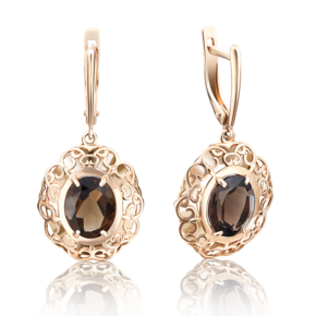 Серьги с английским замком из красного золота с кварцем дымчатым 02-3663-00-202-1110-46