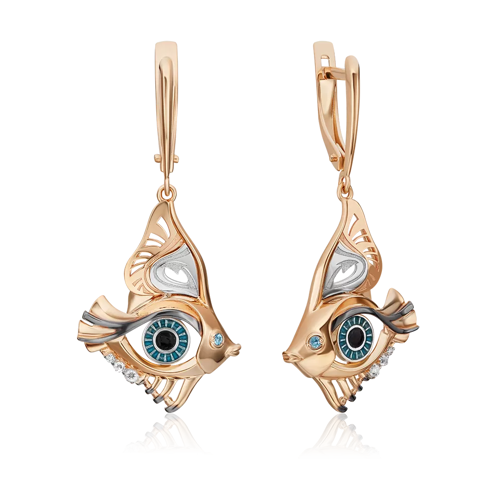 Серьги «Взгляд на время» с английским замком из комбинированного золота с натуральными топазами white, топазом и эмалью 02-4868-00-201-1111