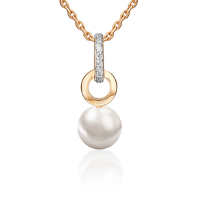Подвеска из красного золота с жемчугом культивированным и фианитами 03-3686-00-302-1110