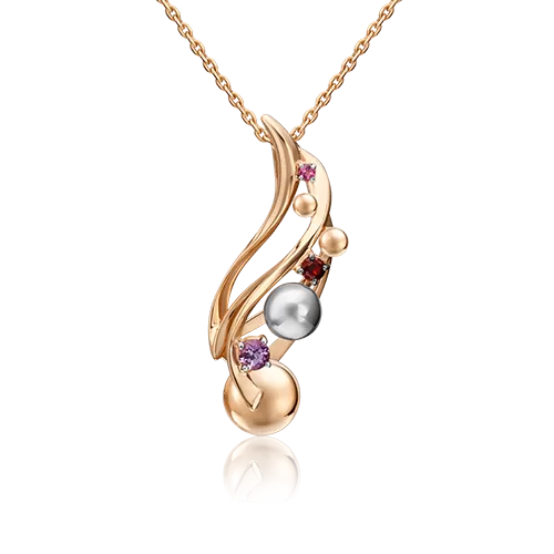 Подвеска «Кометы» из комбинированного золота с аметистом и гранатами 03-3239-00-257-1111-76