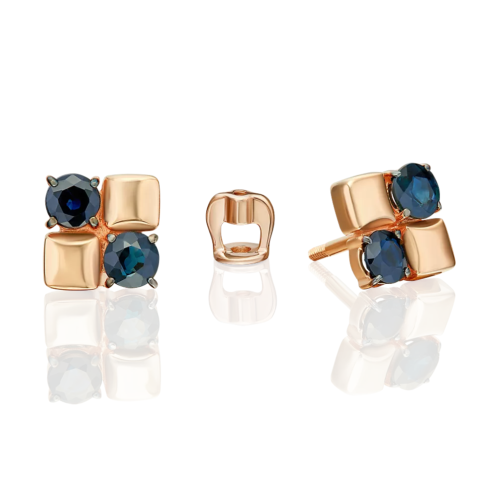 Серьги-пусеты из красного золота с сапфирами 02-5492-00-102-1110