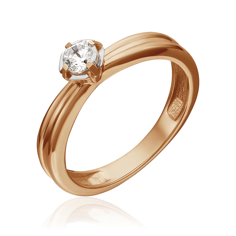 Помолвочное кольцо из красного золота с фианитом 01-5257-00-401-1110