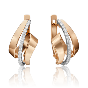 Серьги с английским замком из комбинированного золота с фианитами 02-4562-00-401-1111-24