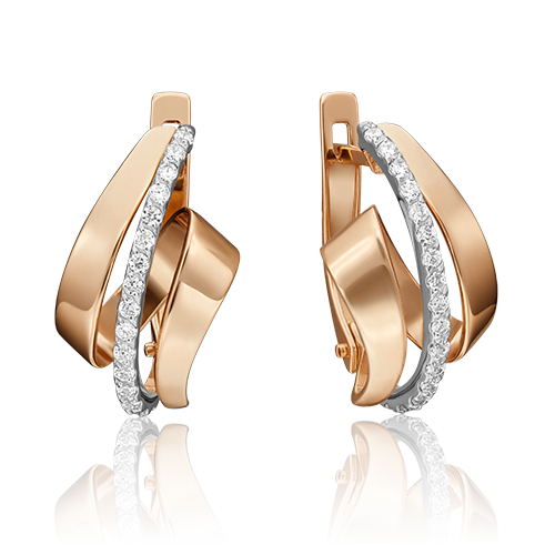 Серьги с английским замком из комбинированного золота с фианитами 02-4562-00-401-1111-24