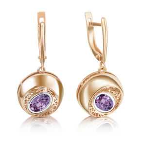 Серьги с английским замком из красного золота с аметистом 02-4054-00-203-1110-57