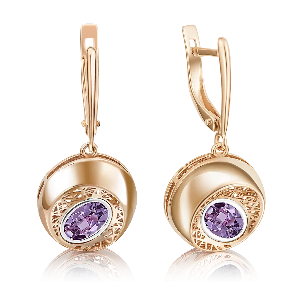 Серьги с английским замком из красного золота с аметистом 02-4054-00-203-1110-57