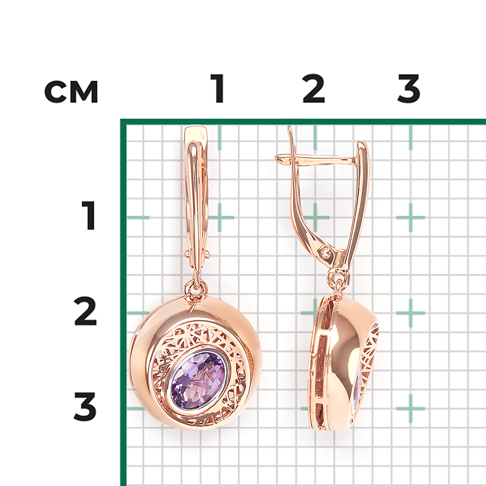 Серьги с английским замком из красного золота с аметистом 02-4054-00-203-1110-57