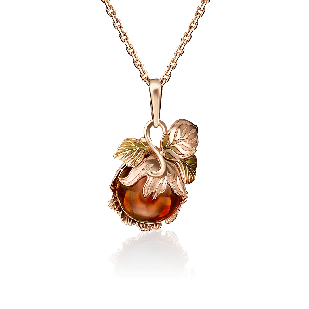 Подвеска «Орех» из красного золота с янтарём и эмалью 03-2845-00-271-1110-46