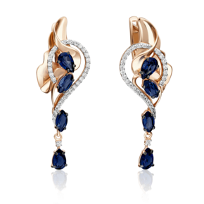 Серьги с английским замком из красного золота с сапфирами и бриллиантами 02-4189-00-105-1110-30