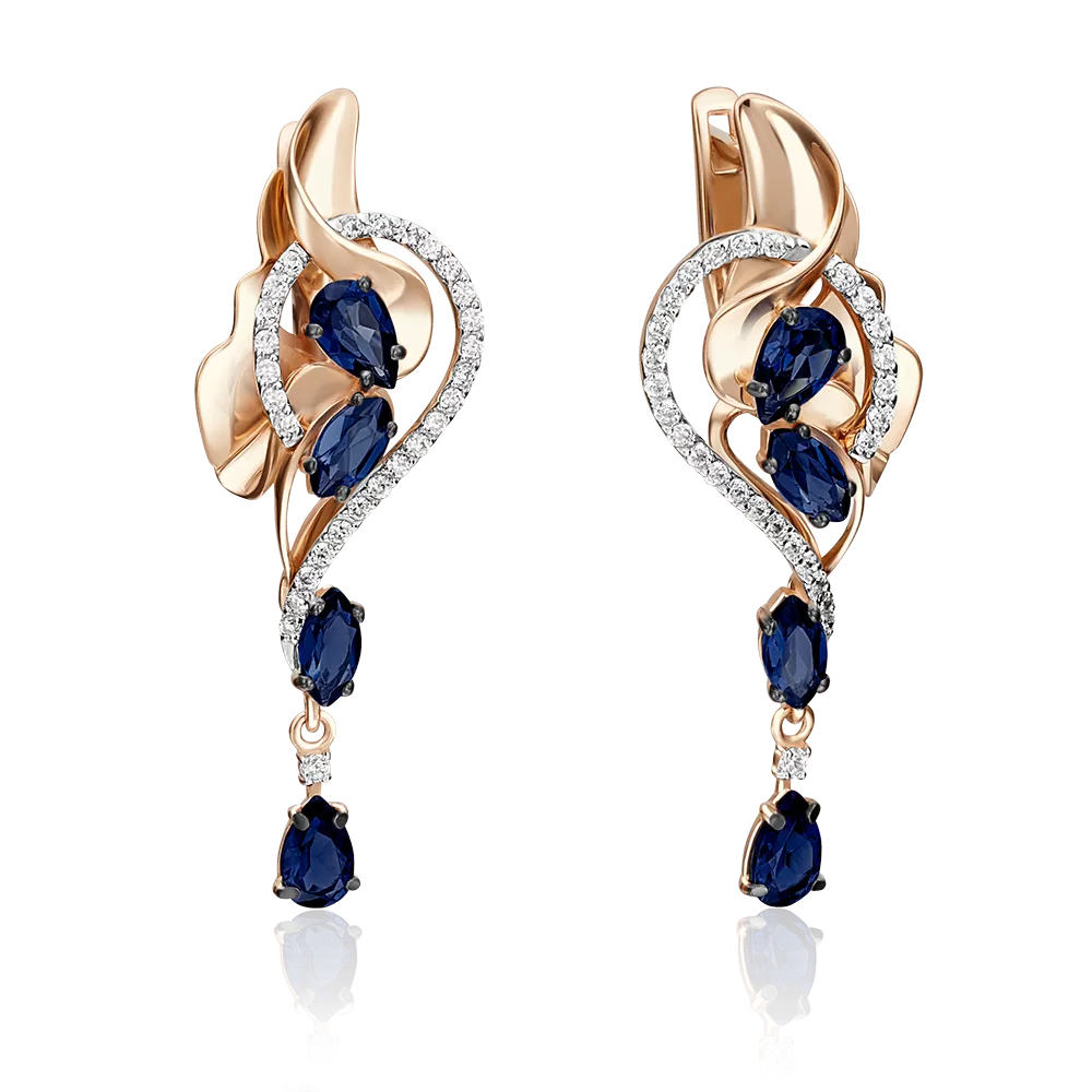 Серьги с английским замком из красного золота с сапфирами и бриллиантами 02-4189-00-105-1110-30