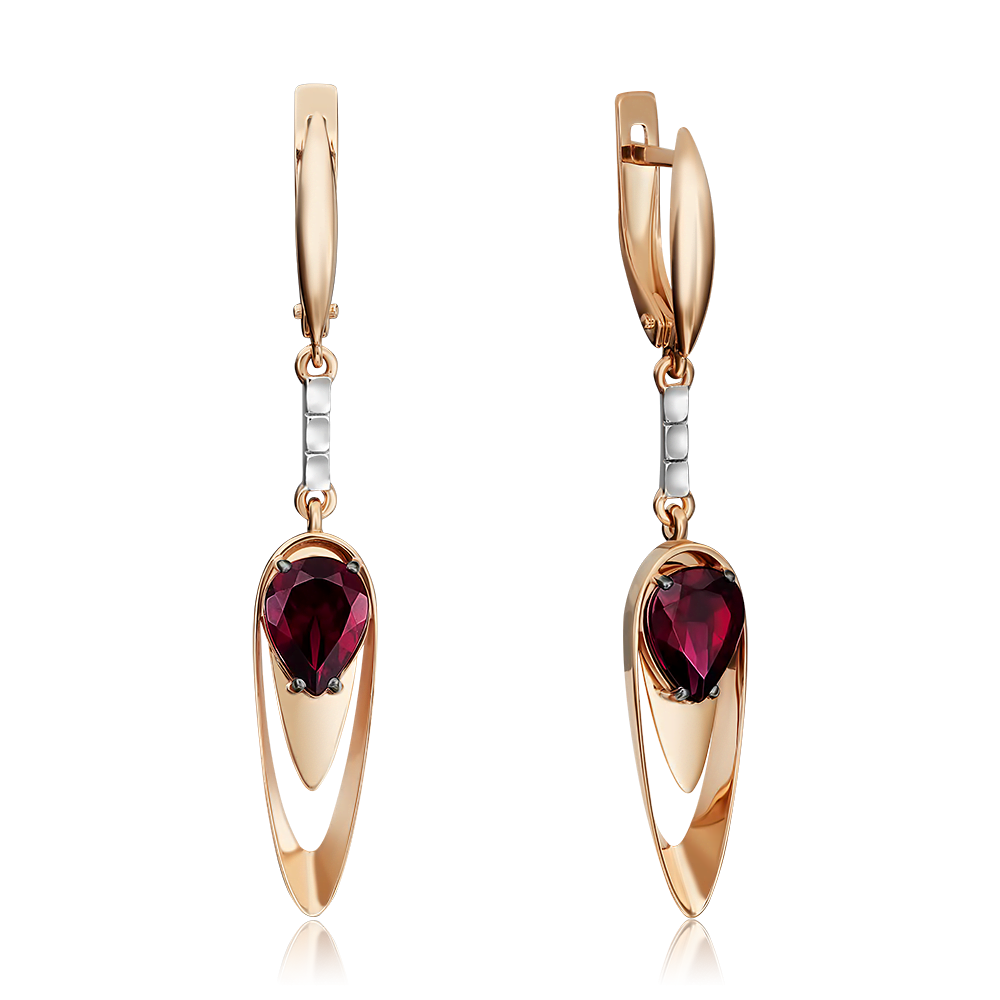 Серьги с английским замком из красного золота с гранатом 02-4428-00-204-1110-57