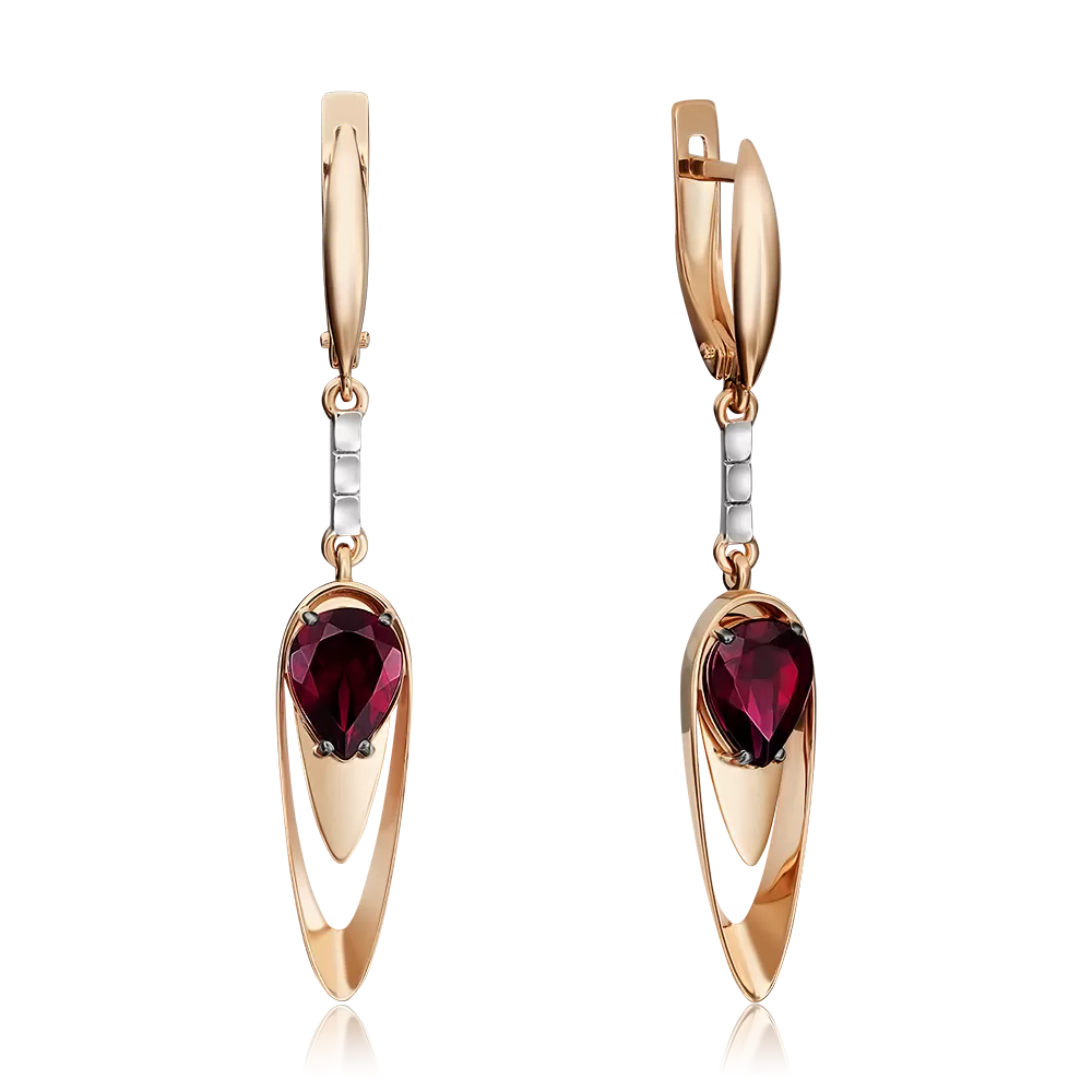 Серьги с английским замком из красного золота с гранатом 02-4428-00-204-1110-57
