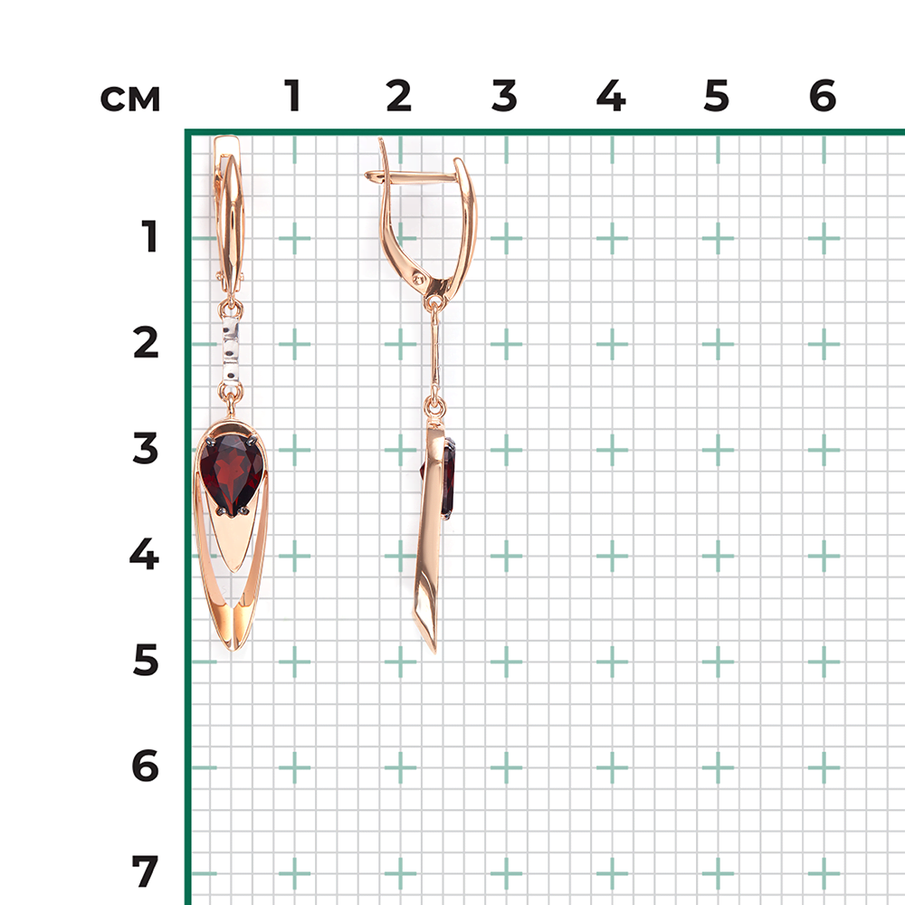 Серьги с английским замком из красного золота с гранатом 02-4428-00-204-1110-57