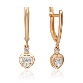 Серьги с английским замком из красного золота с фианитом 02-5627-00-401-1110