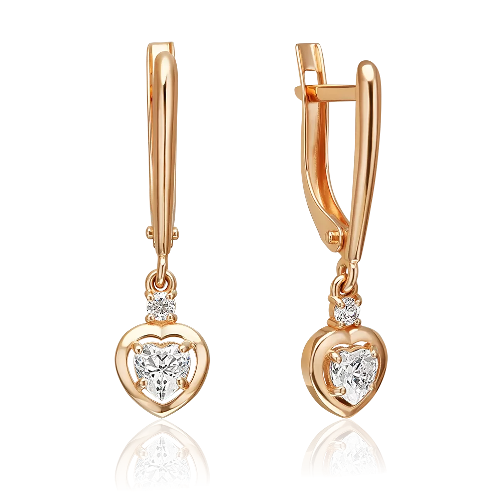 Серьги с английским замком из красного золота с фианитом 02-5627-00-401-1110