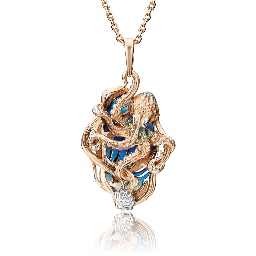 Подвеска «Осьминог» из красного золота с эмалью 03-2855-00-000-1110-48