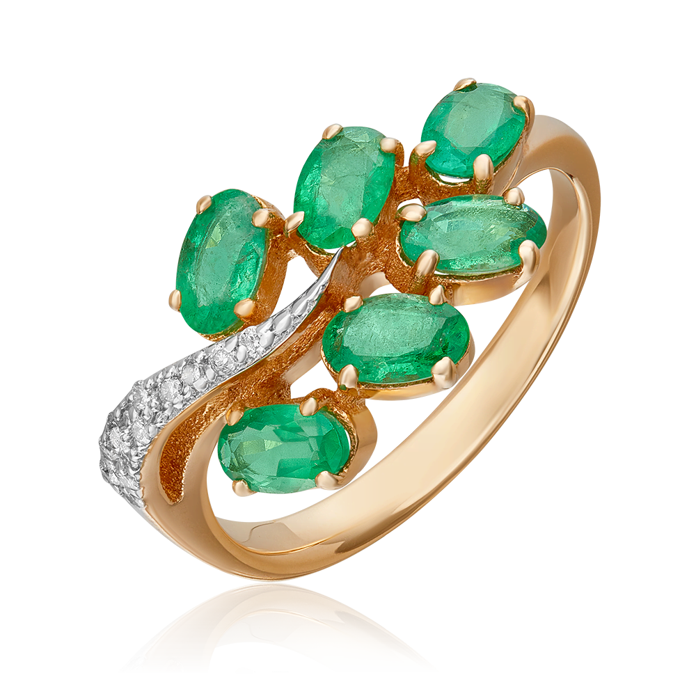 Кольцо из красного золота с изумрудами и бриллиантами 01-1382-00-106-1110-30