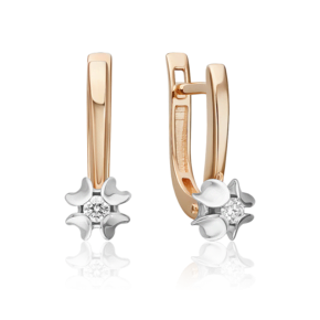 Серьги с английским замком из комбинированного золота с бриллиантом 02-5354-00-101-1111