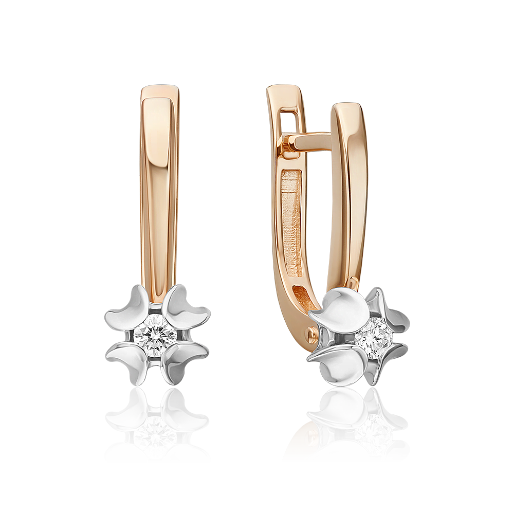 Серьги с английским замком из комбинированного золота с бриллиантом 02-5354-00-101-1111