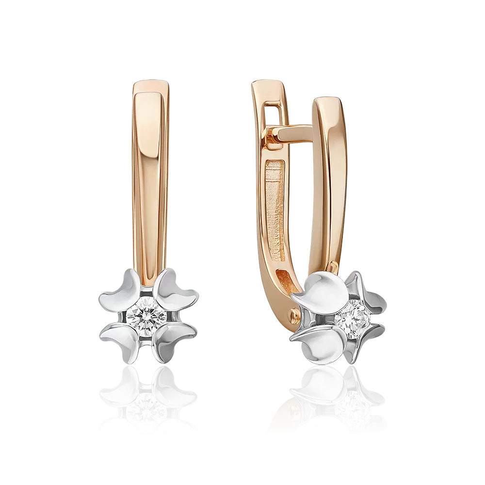 Серьги с английским замком из комбинированного золота с бриллиантом 02-5354-00-101-1111