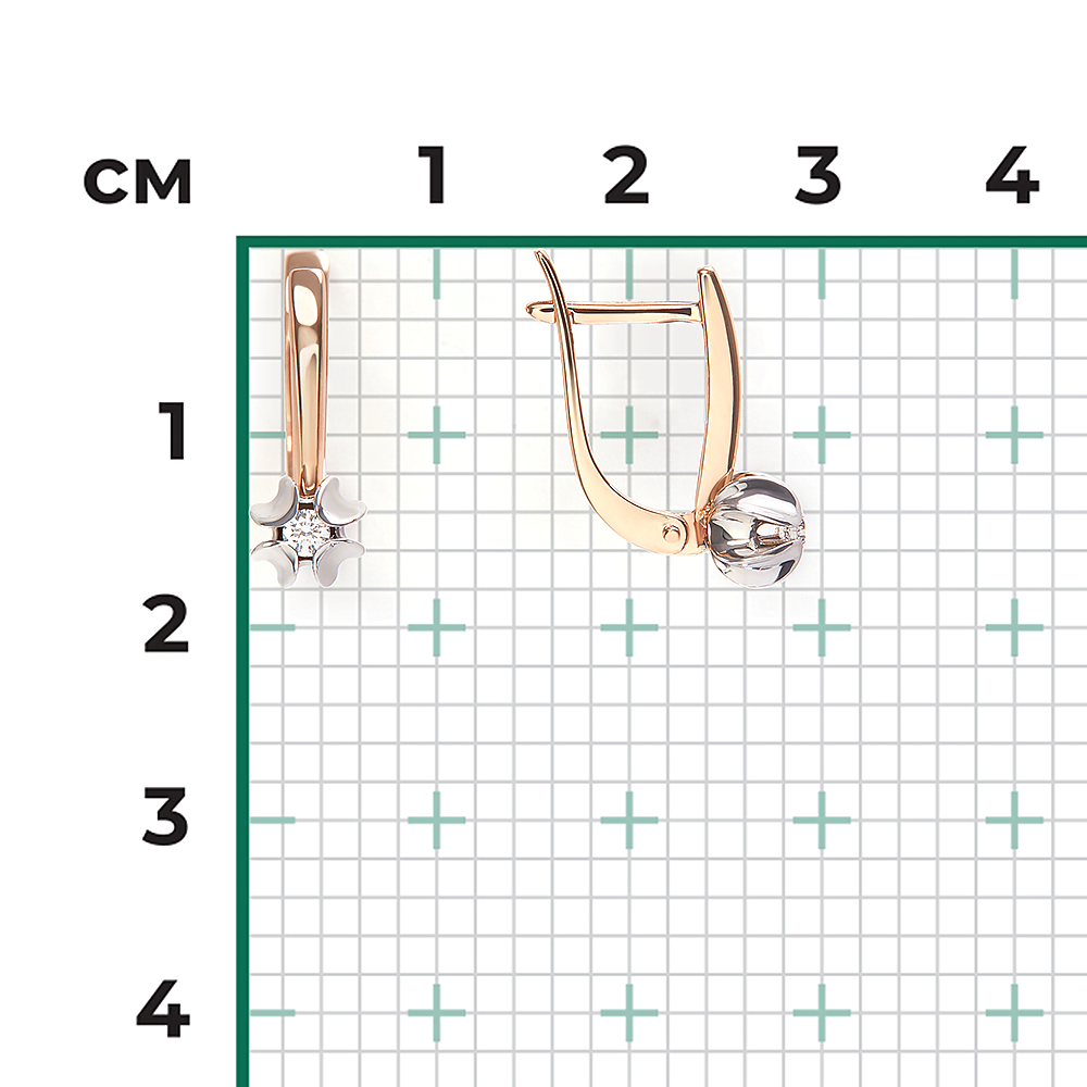 Серьги с английским замком из комбинированного золота с бриллиантом 02-5354-00-101-1111