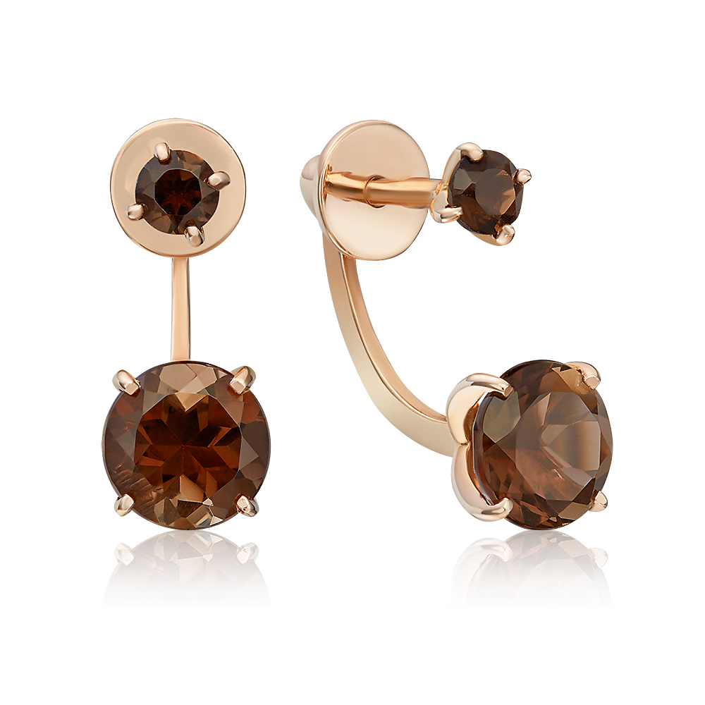 Серьги-джекеты из красного золота с кварцем дымчатым 02-2098-00-202-1110-46