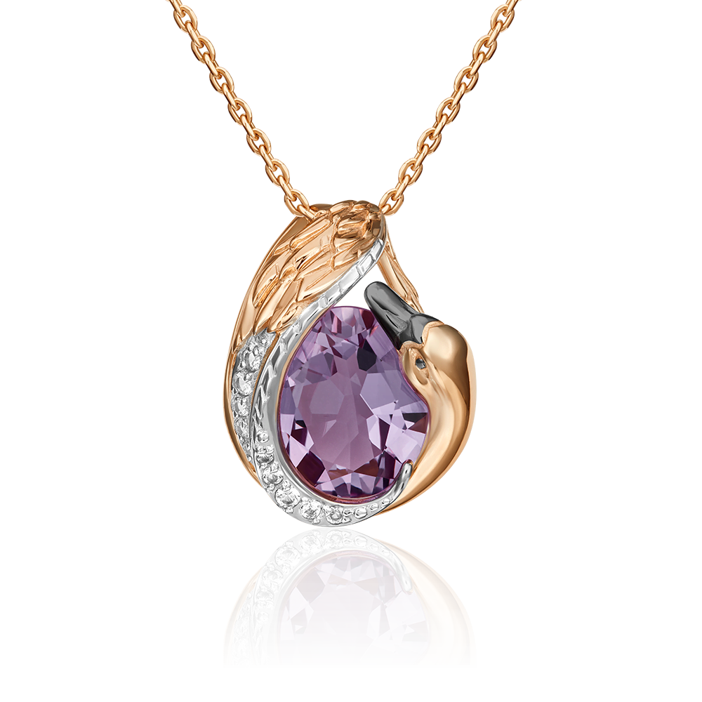 Подвеска «Лебедь» из красного золота с аметистом и натуральными топазами white 03-3225-00-225-1110-46