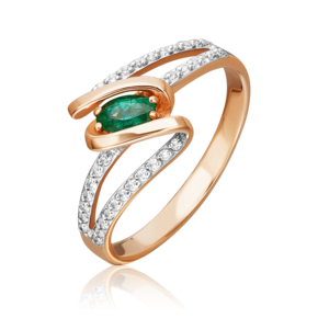 Кольцо из красного золота с изумрудом и бриллиантами 01-1609-00-106-1110-30
