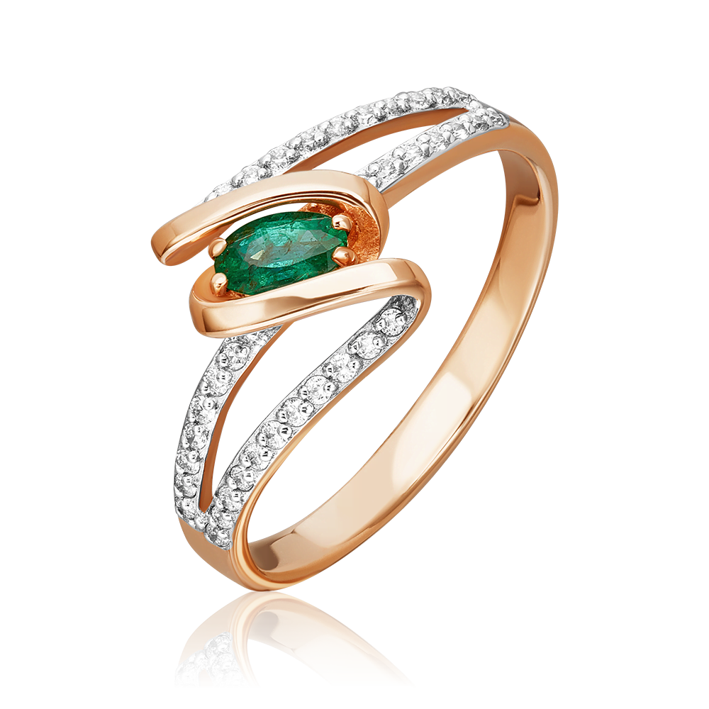 Кольцо из красного золота с изумрудом и бриллиантами 01-1609-00-106-1110-30