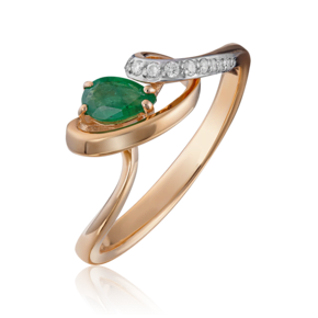 Кольцо из красного золота с изумрудом и бриллиантами 01-1607-00-106-1110-30