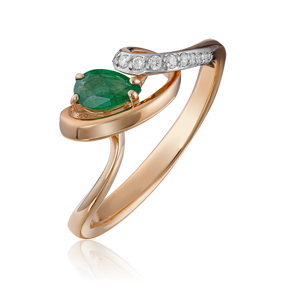 Кольцо из красного золота с изумрудом и бриллиантами 01-1607-00-106-1110-30